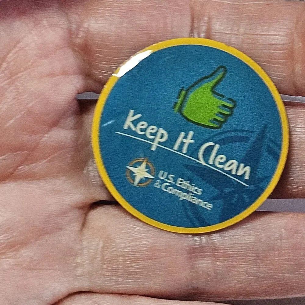 Walmart Keep It Clean U.S. Ethics & Compliance Lapel Pin Silver Tone Blue Yellow